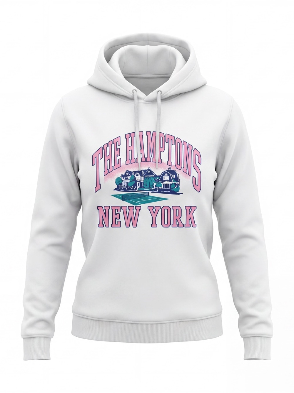 Firstport The Hamptons New York Graphic Hoodie White Pink Blue Old Money Preppy